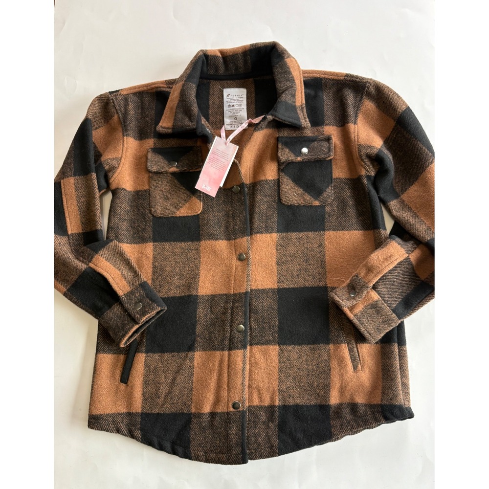 Brown & Black Plaid Shacket‎ Kids XL 14 Fornia Apparel Shirt Jacket Snap Front